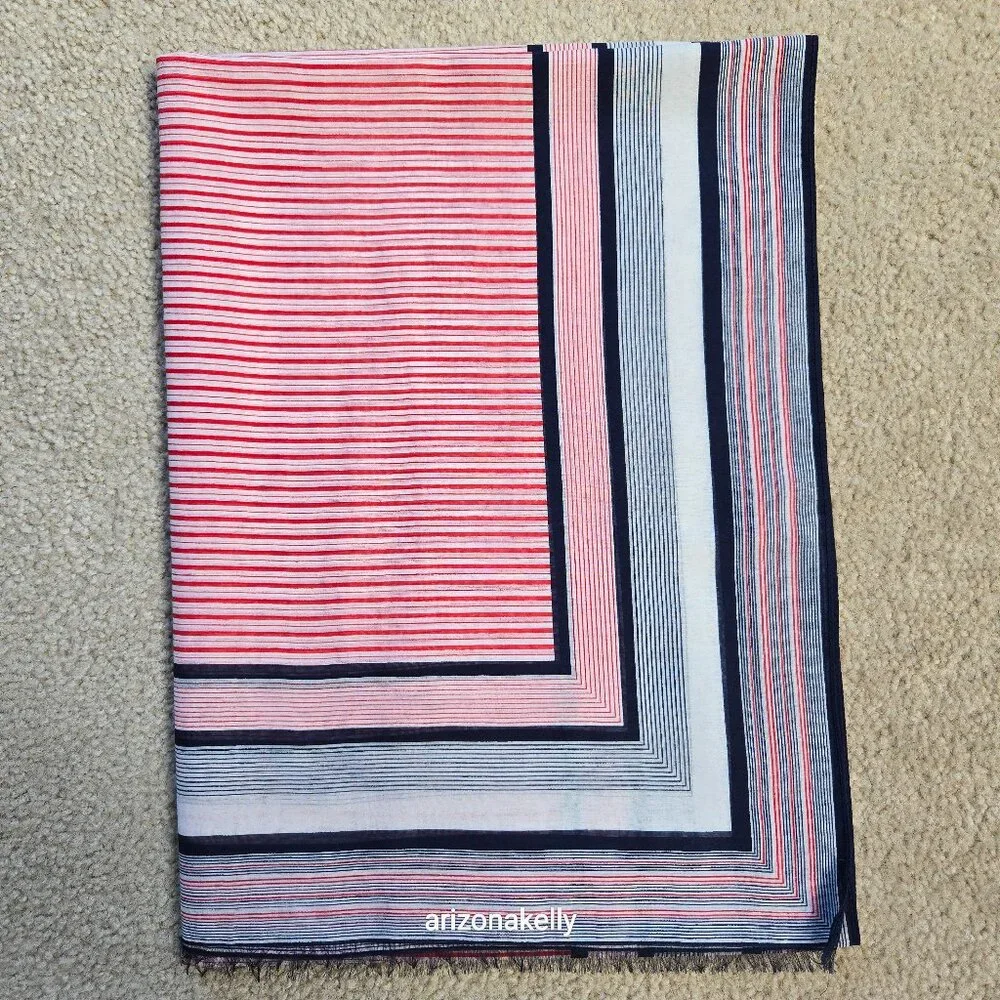 NWOT Lightweight silk/cotton red, white, blue scarf summer preppy nautical